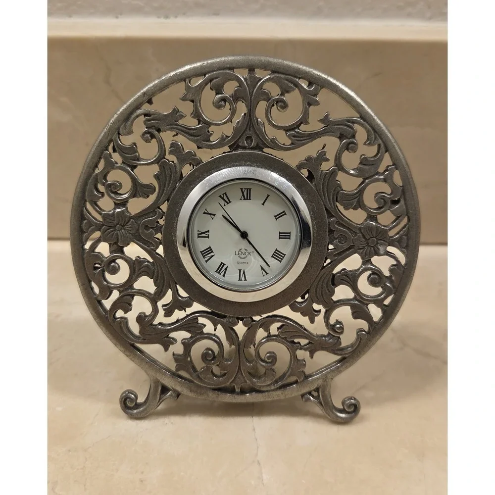Lenox Miniature Quartz Clock In Kirk Stieff Pewter 3.75